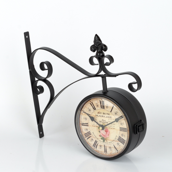 Oboustranné hodiny kovové s růží