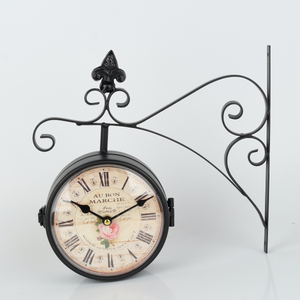 Oboustranné hodiny kovové s růží