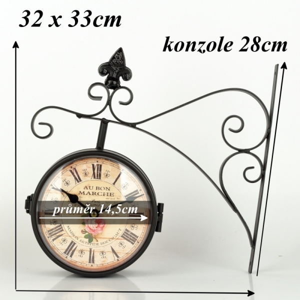 Oboustranné hodiny kovové s růží