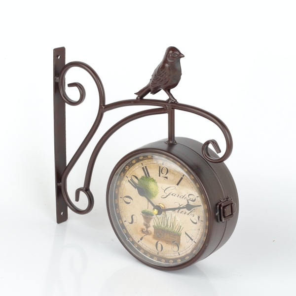 Oboustranné nástěnné hodiny s ptáčkem 31×31×10cm