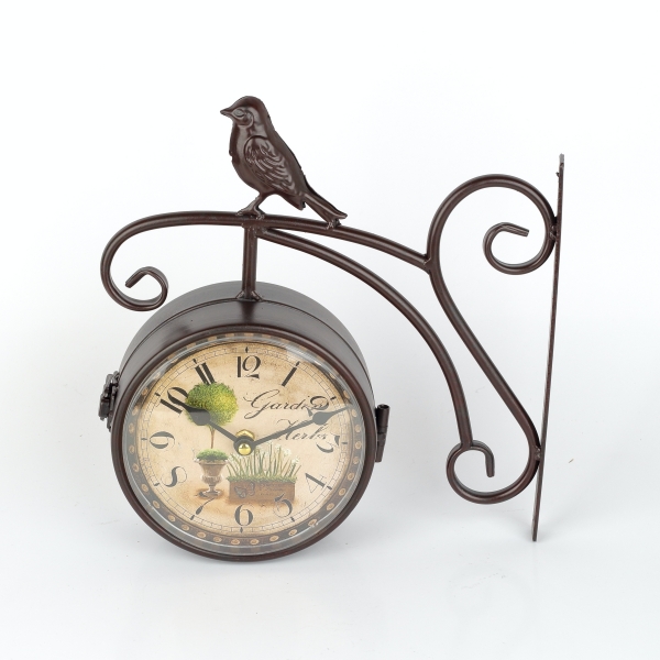 Oboustranné nástěnné hodiny s ptáčkem 31×31×10cm