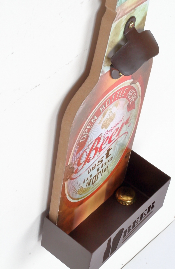 Otevírák na láhve nástěnný OPEN BOTTLE HERE 14x37cm