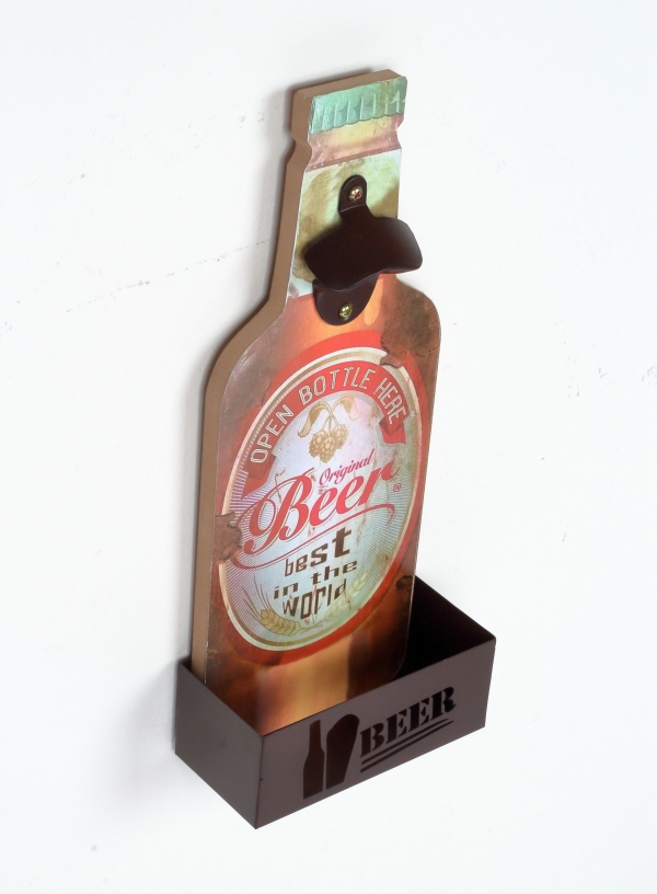 Otevírák na láhve nástěnný OPEN BOTTLE HERE 14x37cm