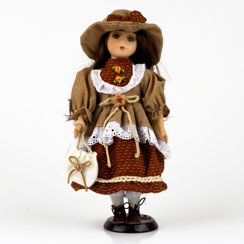 Panenka s porcelánovou hlavičkou 30cm s hnědými vlásky