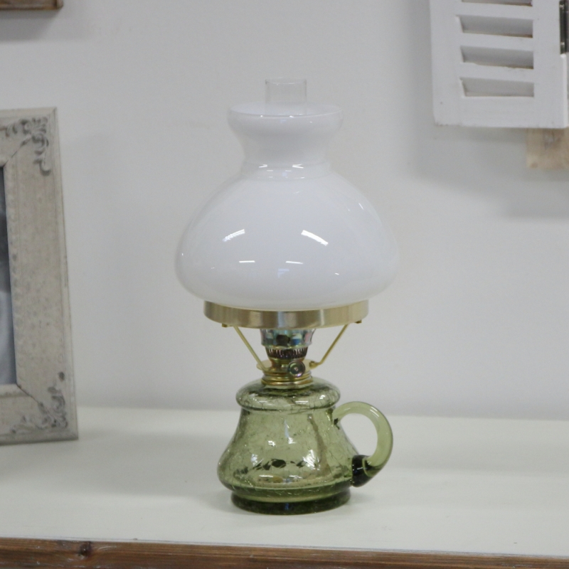 Petrolejová lampa práskané sklo s bílým cylindrem 34cm