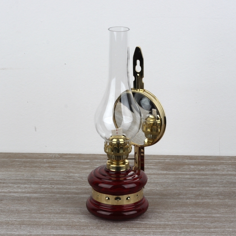 Petrolejová lampa se zrcadlem vínová 30cm