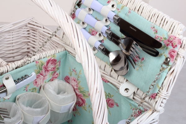 Piknikový koš pro 4 osoby květinový vzor 40x30x24cm