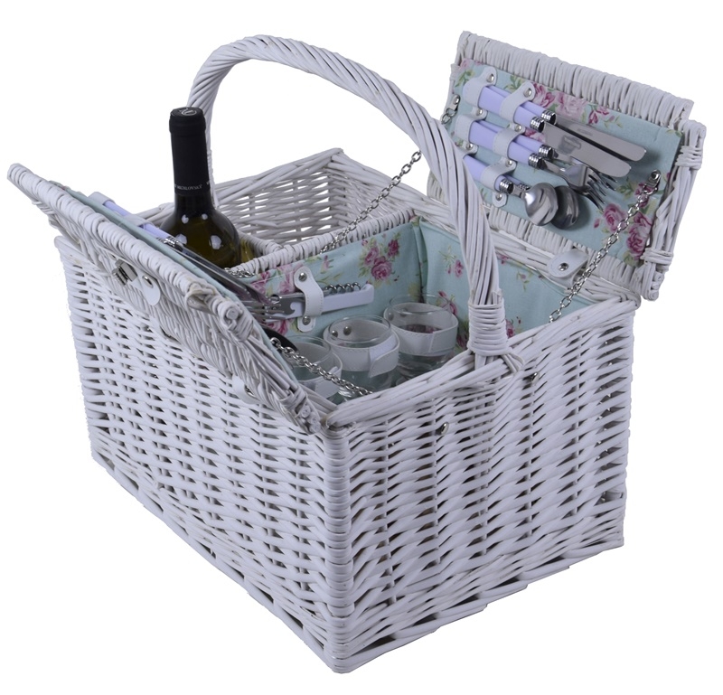 Piknikový koš pro 4 osoby květinový vzor 40x30x24cm