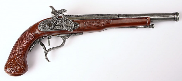 Pistole perkusní 36 cm historická replika imitace dřeva a kov