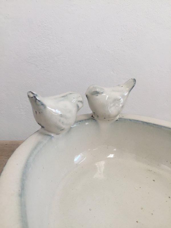 Pítko pro ptáky keramická miska - krémová - vyřazená