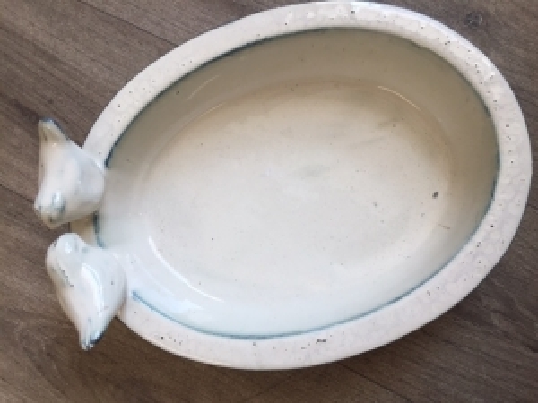 Pítko pro ptáky keramická miska - krémová - vyřazená