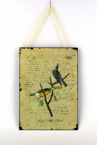 Plechová cedule dva modří ptáčci 19x27cm