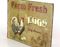 Plechová cedule Farm Fresh Eggs hnědá 19x27cm