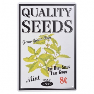 Plechová cedule na zeď semínka máty 20,2 x 0,1 x 30,1 cm 