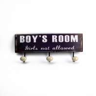 Plechová cedule věšák 3 háčky Boys Room 37x15cm