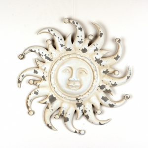 Plechová dekorace na zeď bílé slunce 51cm
