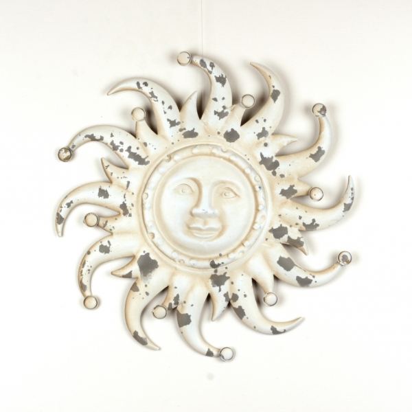 Plechová dekorace na zeď bílé slunce 51cm