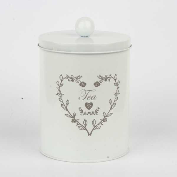 Plechová dóza na čaj bílá 20cm