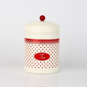 Plechová dóza na čaj červená krajka 16x10cm