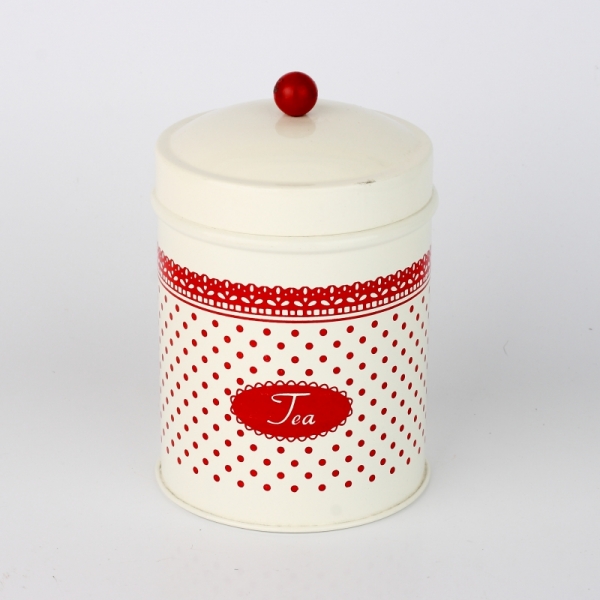 Plechová dóza na čaj červená krajka 16x10cm