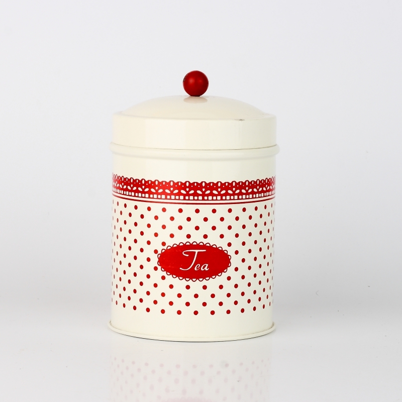 Plechová dóza na čaj červená krajka 16x10cm