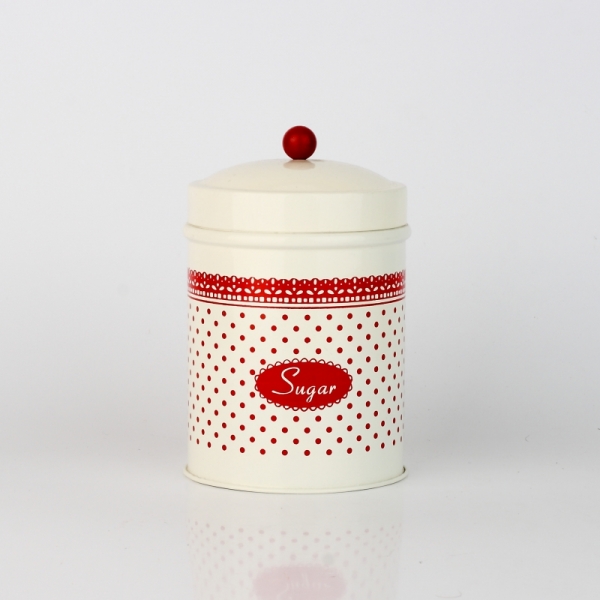 Plechová dóza na cukr červená krajka 16x10cm