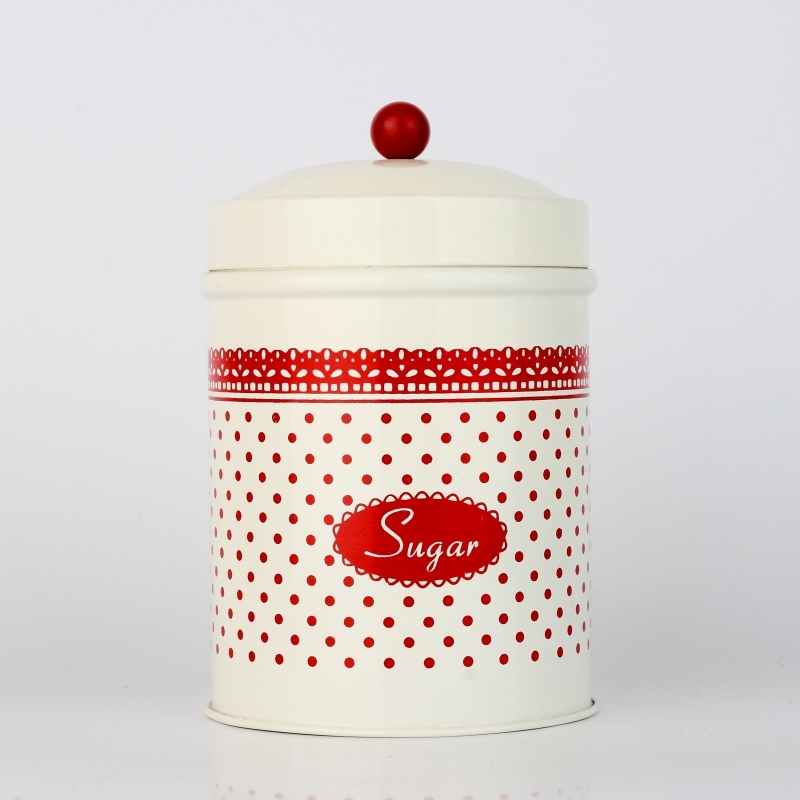 Plechová dóza na cukr červená krajka 16x10cm