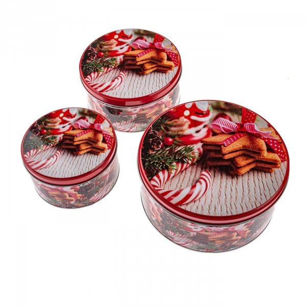 Plechová dóza na cukroví 19,5 x 19,5 x 9 cm set / 3 kusy