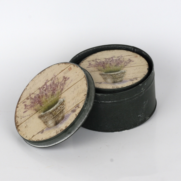Plechová kulatá krabice s levandulí 12,5cm
