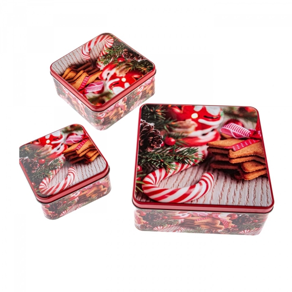 Plechové dózy na perníčky 20 x 20 x 8 cm 3 kusy