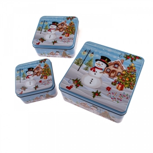 Plechové dózy na vánoční cukroví sada 3ks 20 x 20 x 8 cm 