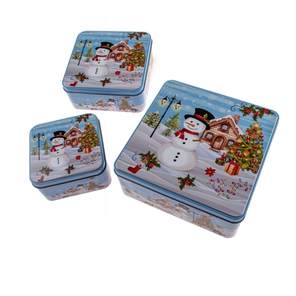 Plechové dózy na vánoční cukroví sada 3ks 20 x 20 x 8 cm 