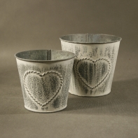 Plechové květináče se srdcem (set 2ks) 13/15cm