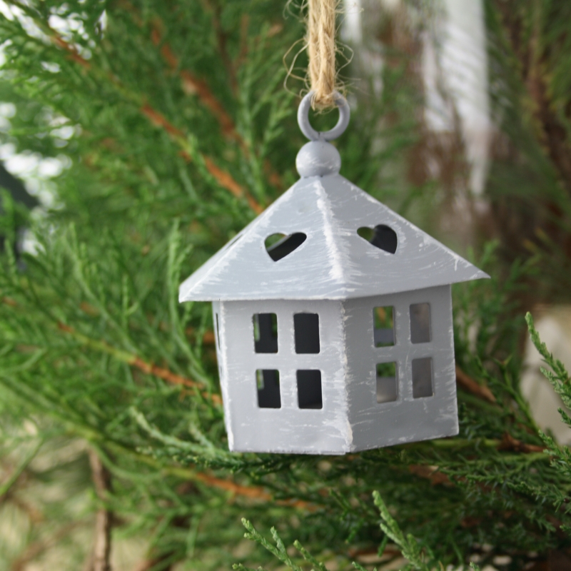 Plechový domeček 6-stran - vánoční dekorace 8cm