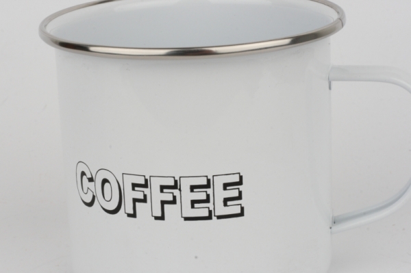 Plechový hrneček bílý Coffee 9x10cm