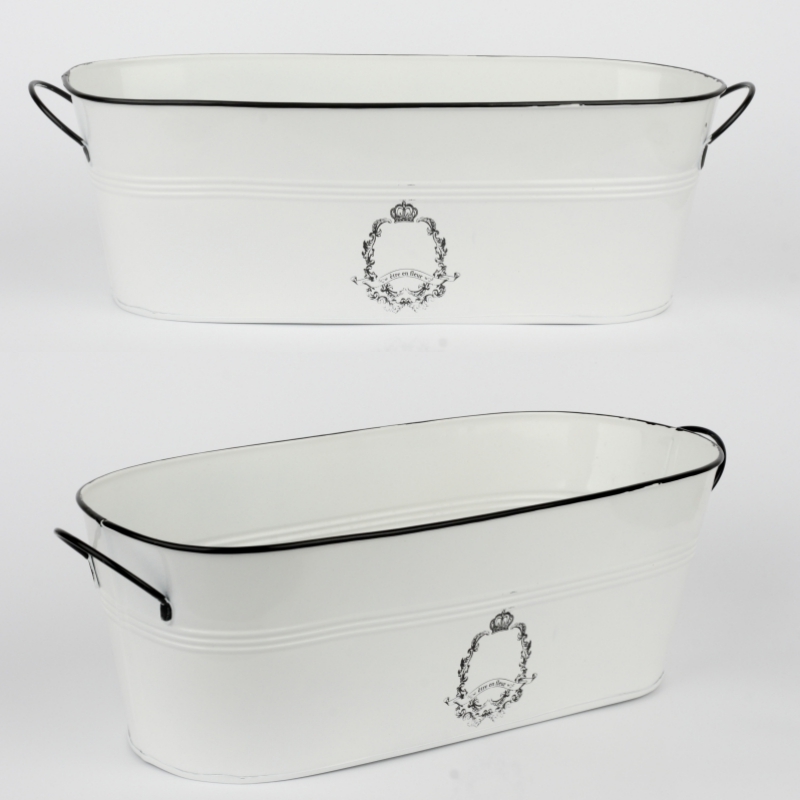 Plechový květináč s uchy a černým lemem