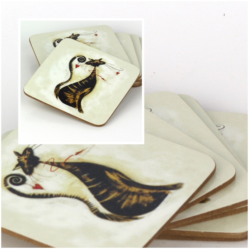 Podložka pod hrnek kočka 10x10cm (sada 6ks)