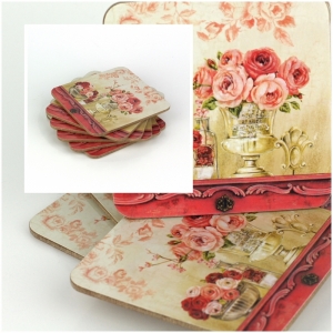 Podtácky pod hrnek (set 6ks) motiv růže 10x10cm