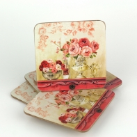 Podtácky pod hrnek (set 6ks) motiv růže 10x10cm