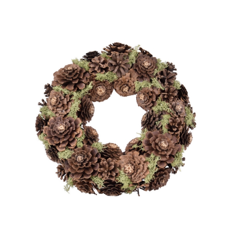 Podzimní dekorace na dveře věnec ze šišek a mechu 36x36x9cm