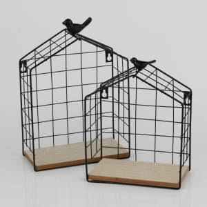 Poličky ve tvaru domečku s ptáčkem (sada 2ks)