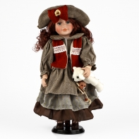 Porcelánová panenka hnědovláska s vestičkou 42cm