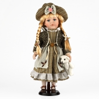 Porcelánová panenka v šatečkách s medvídkem 42cm