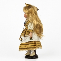 Porcelánová panenka žlutá mašle a kabelka 31cm