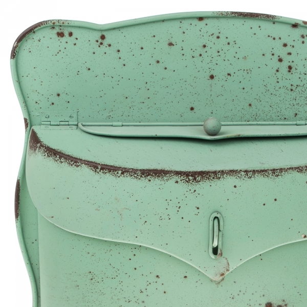 Poštovní schránka pastelově zelená 28 x 38 x 9,5 cm kovová s patinou