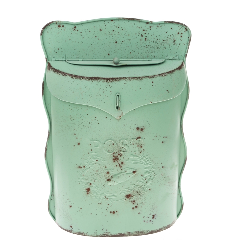 Poštovní schránka pastelově zelená 28 x 38 x 9,5 cm kovová s patinou