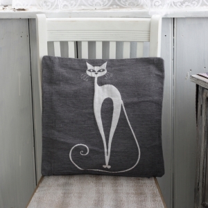 Povlak na polštář šedý s kočkou 40x40cm