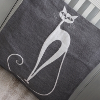 Povlak na polštář šedý s kočkou 40x40cm