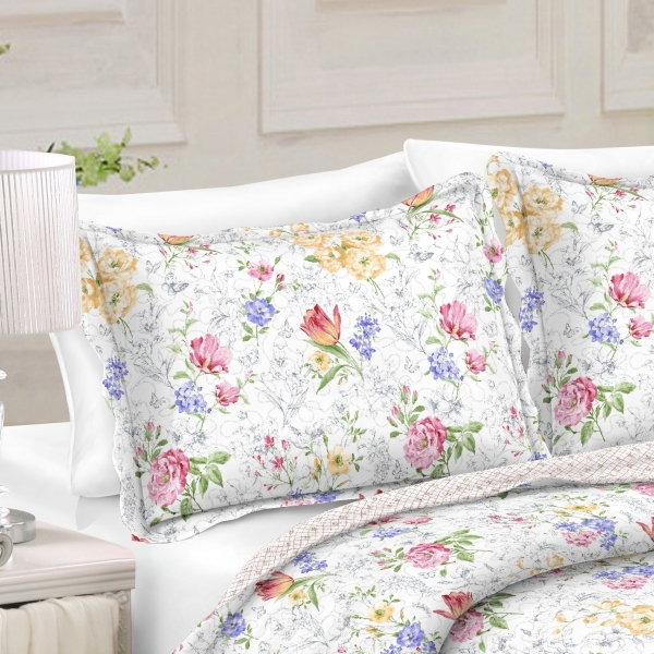 Přehoz na dvoulůžko+2 polštáře,rozkvetlá zahrada