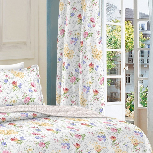 Přehoz na dvoulůžko+2 polštáře,rozkvetlá zahrada